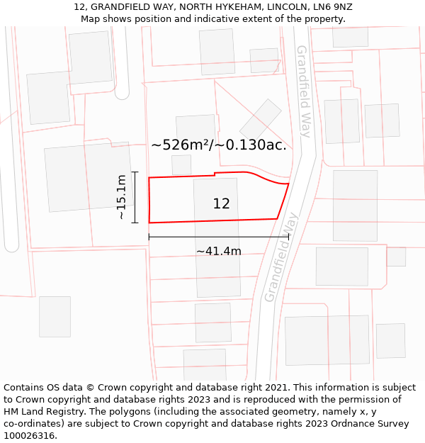 12, GRANDFIELD WAY, NORTH HYKEHAM, LINCOLN, LN6 9NZ: Plot and title map