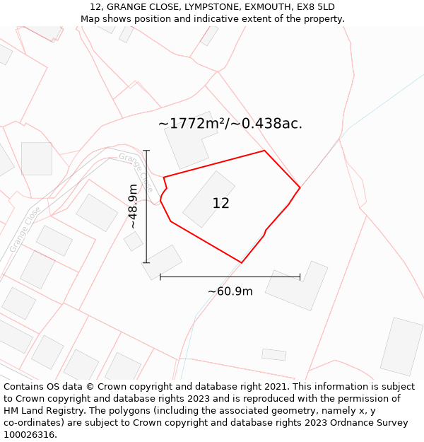 12, GRANGE CLOSE, LYMPSTONE, EXMOUTH, EX8 5LD: Plot and title map