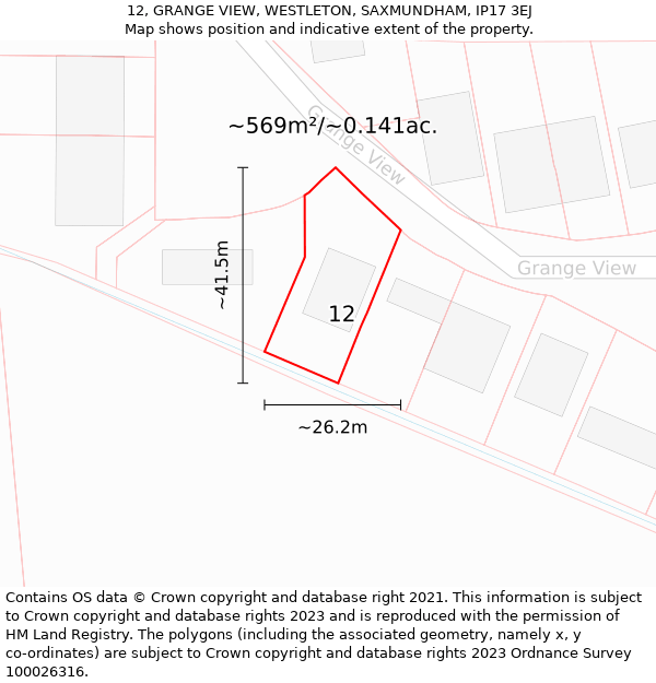 12, GRANGE VIEW, WESTLETON, SAXMUNDHAM, IP17 3EJ: Plot and title map