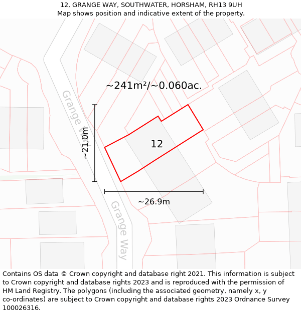 12, GRANGE WAY, SOUTHWATER, HORSHAM, RH13 9UH: Plot and title map