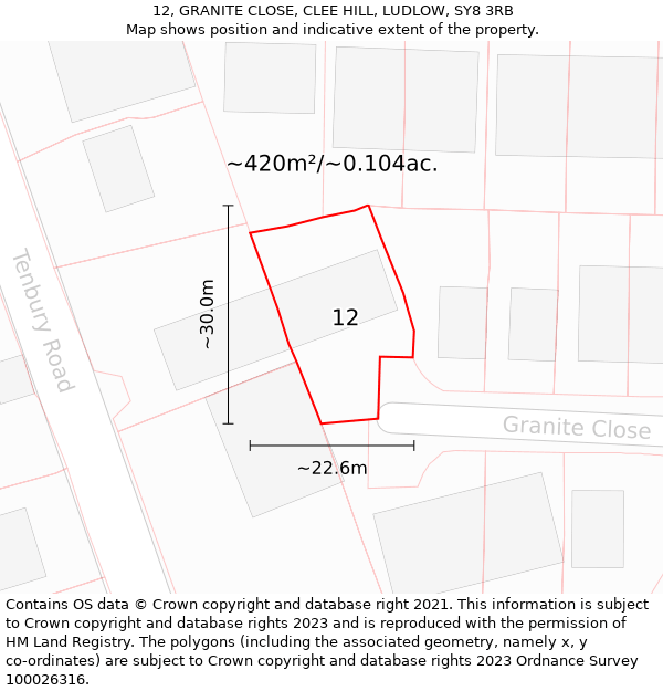 12, GRANITE CLOSE, CLEE HILL, LUDLOW, SY8 3RB: Plot and title map