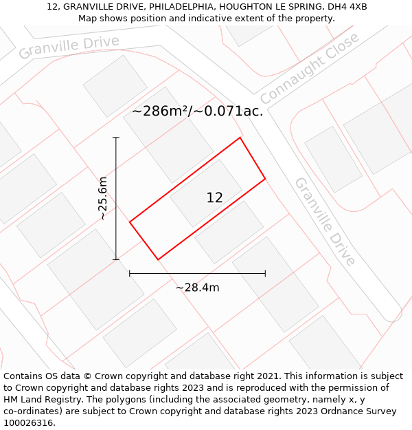 12, GRANVILLE DRIVE, PHILADELPHIA, HOUGHTON LE SPRING, DH4 4XB: Plot and title map