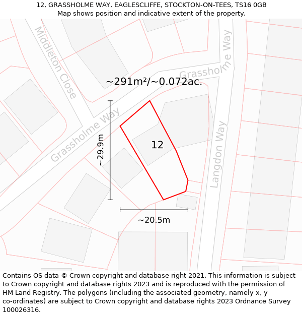 12, GRASSHOLME WAY, EAGLESCLIFFE, STOCKTON-ON-TEES, TS16 0GB: Plot and title map