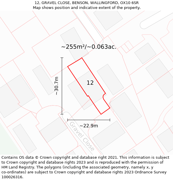 12, GRAVEL CLOSE, BENSON, WALLINGFORD, OX10 6SR: Plot and title map