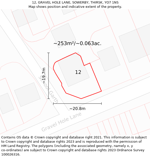 12, GRAVEL HOLE LANE, SOWERBY, THIRSK, YO7 1NS: Plot and title map