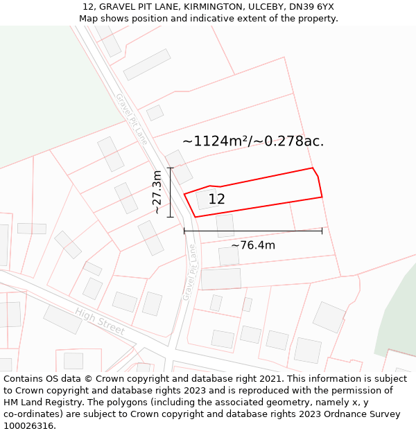 12, GRAVEL PIT LANE, KIRMINGTON, ULCEBY, DN39 6YX: Plot and title map