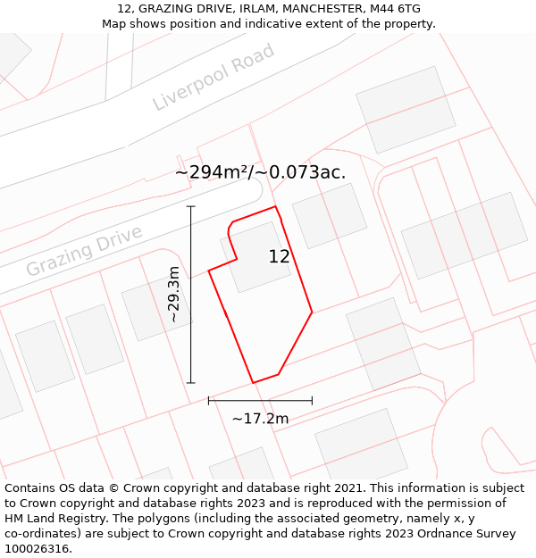 12, GRAZING DRIVE, IRLAM, MANCHESTER, M44 6TG: Plot and title map