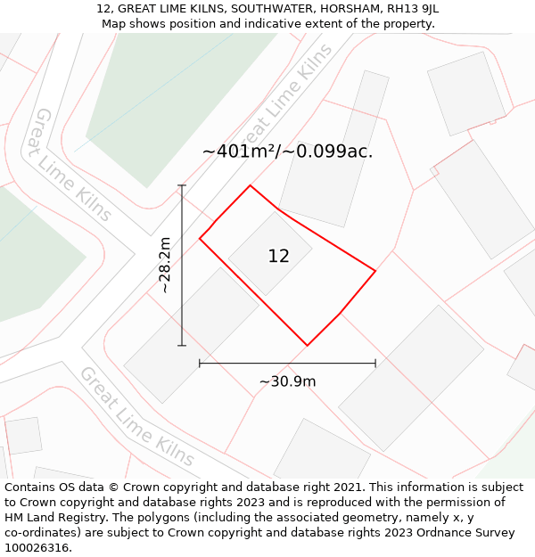 12, GREAT LIME KILNS, SOUTHWATER, HORSHAM, RH13 9JL: Plot and title map