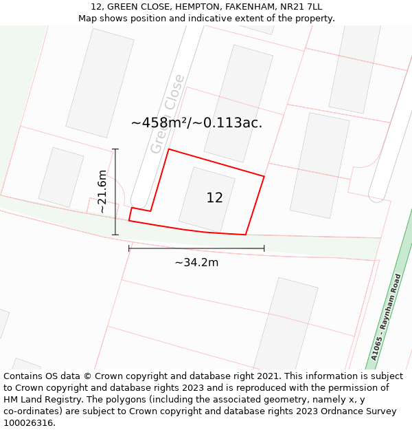 12, GREEN CLOSE, HEMPTON, FAKENHAM, NR21 7LL: Plot and title map