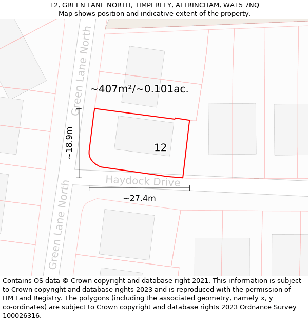 12, GREEN LANE NORTH, TIMPERLEY, ALTRINCHAM, WA15 7NQ: Plot and title map