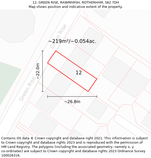 12, GREEN RISE, RAWMARSH, ROTHERHAM, S62 7DH: Plot and title map