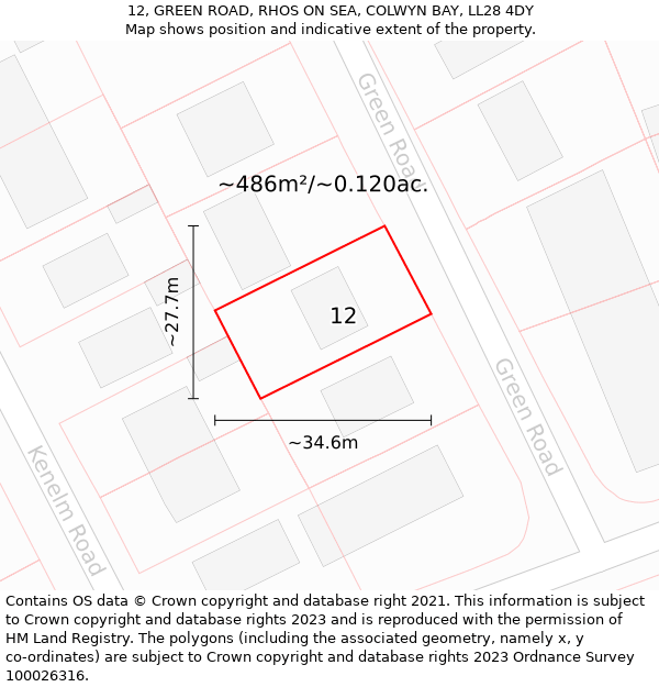 12, GREEN ROAD, RHOS ON SEA, COLWYN BAY, LL28 4DY: Plot and title map