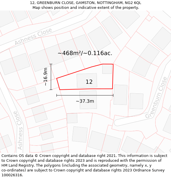 12, GREENBURN CLOSE, GAMSTON, NOTTINGHAM, NG2 6QL: Plot and title map