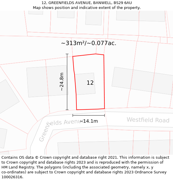 12, GREENFIELDS AVENUE, BANWELL, BS29 6AU: Plot and title map