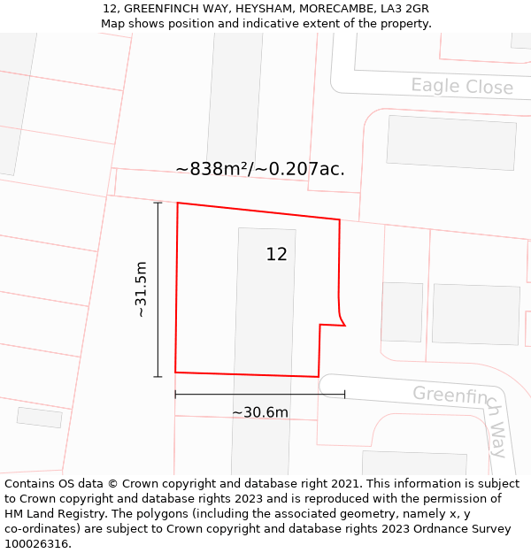 12, GREENFINCH WAY, HEYSHAM, MORECAMBE, LA3 2GR: Plot and title map