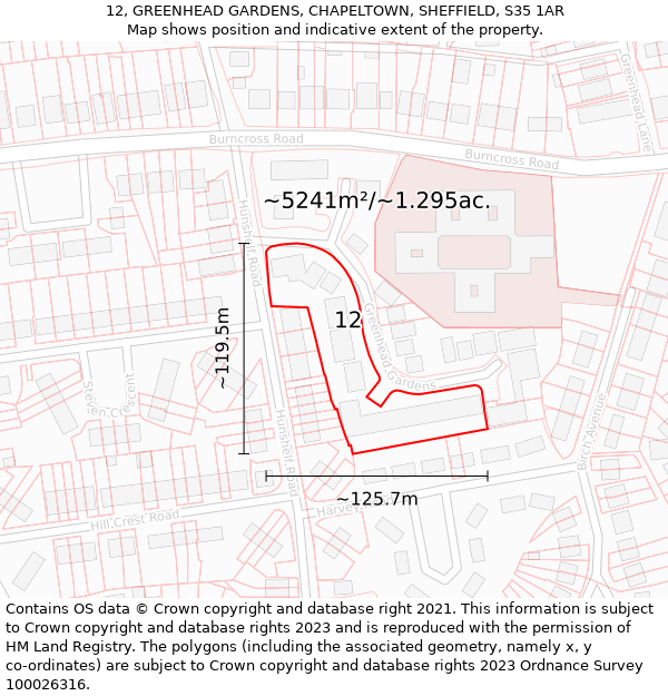 12, GREENHEAD GARDENS, CHAPELTOWN, SHEFFIELD, S35 1AR: Plot and title map