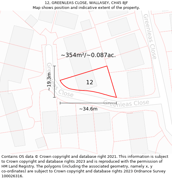 12, GREENLEAS CLOSE, WALLASEY, CH45 8JF: Plot and title map