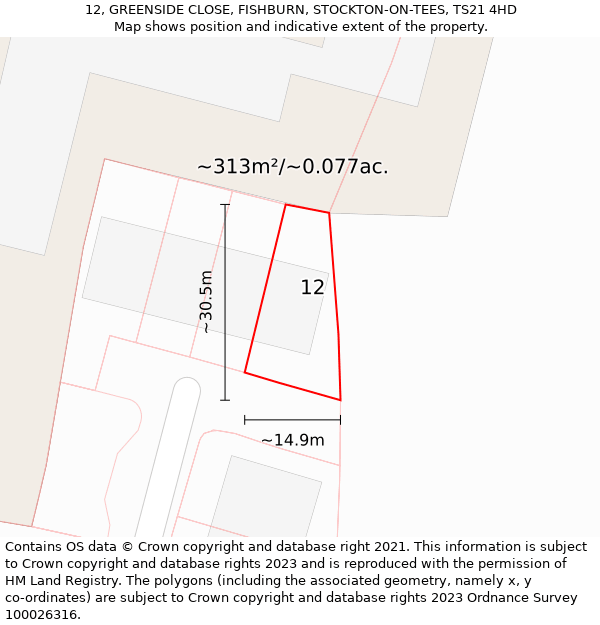 12, GREENSIDE CLOSE, FISHBURN, STOCKTON-ON-TEES, TS21 4HD: Plot and title map