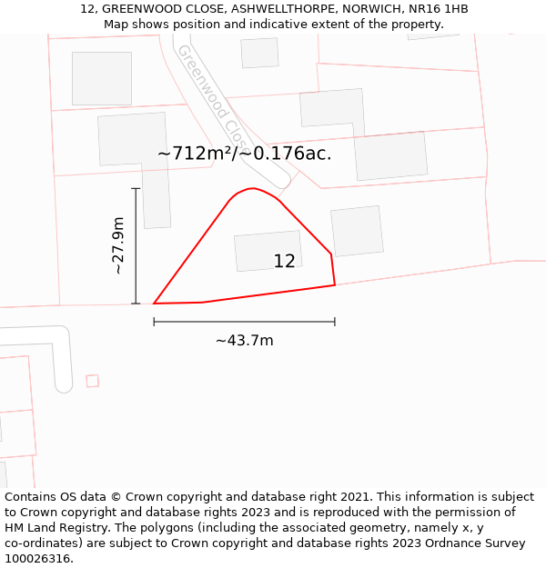 12, GREENWOOD CLOSE, ASHWELLTHORPE, NORWICH, NR16 1HB: Plot and title map