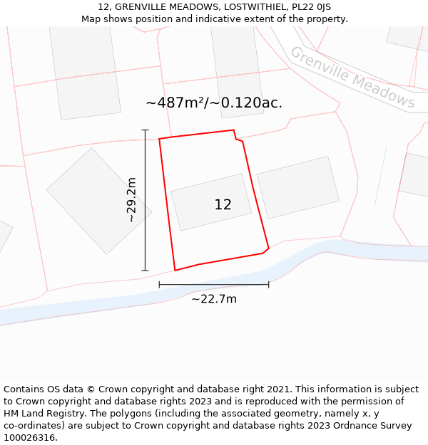 12, GRENVILLE MEADOWS, LOSTWITHIEL, PL22 0JS: Plot and title map