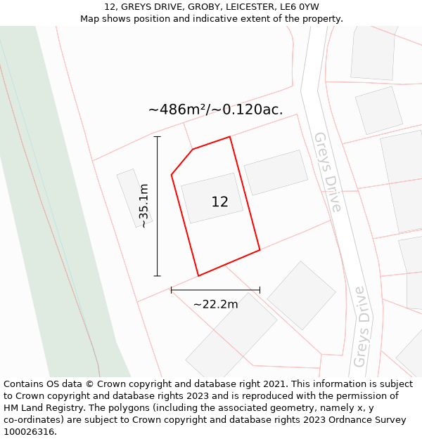 12, GREYS DRIVE, GROBY, LEICESTER, LE6 0YW: Plot and title map
