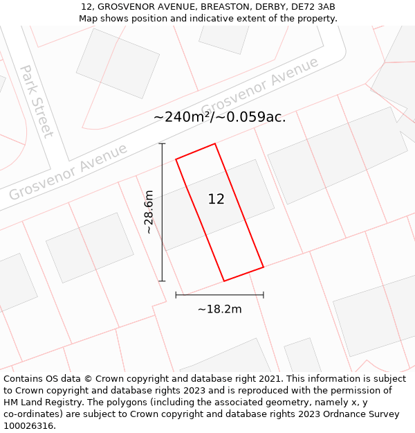 12, GROSVENOR AVENUE, BREASTON, DERBY, DE72 3AB: Plot and title map