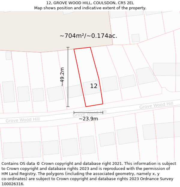 12, GROVE WOOD HILL, COULSDON, CR5 2EL: Plot and title map