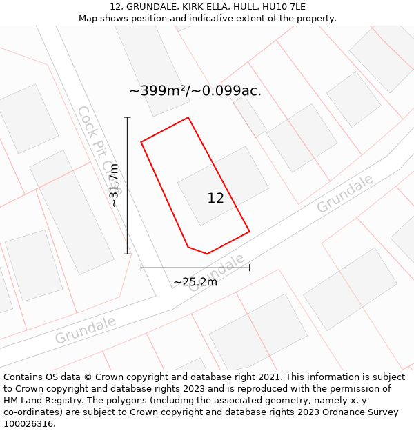 12, GRUNDALE, KIRK ELLA, HULL, HU10 7LE: Plot and title map