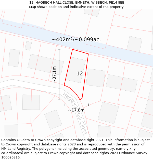 12, HAGBECH HALL CLOSE, EMNETH, WISBECH, PE14 8EB: Plot and title map