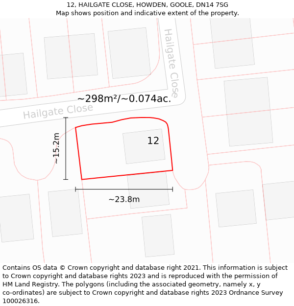 12, HAILGATE CLOSE, HOWDEN, GOOLE, DN14 7SG: Plot and title map