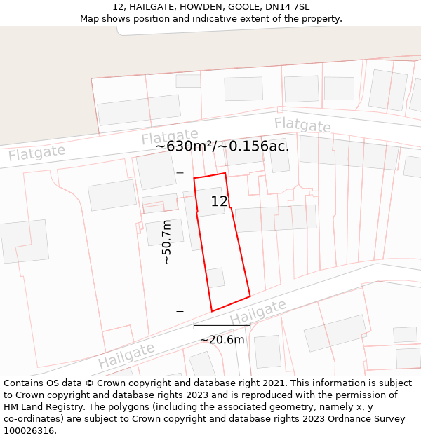 12, HAILGATE, HOWDEN, GOOLE, DN14 7SL: Plot and title map