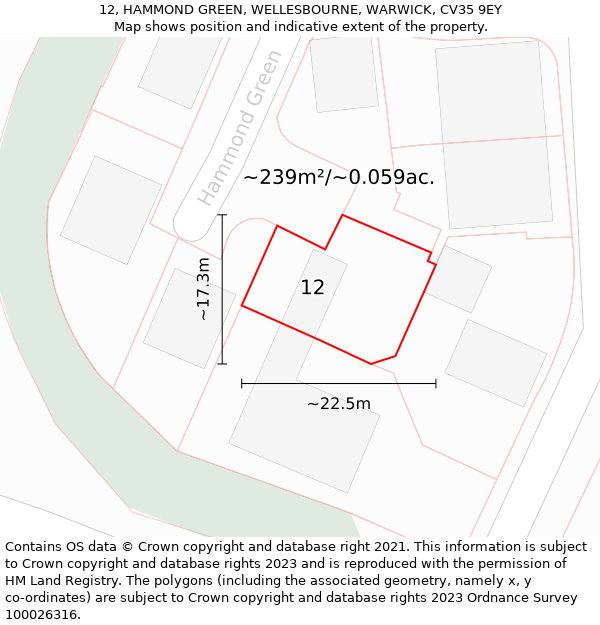 12, HAMMOND GREEN, WELLESBOURNE, WARWICK, CV35 9EY: Plot and title map