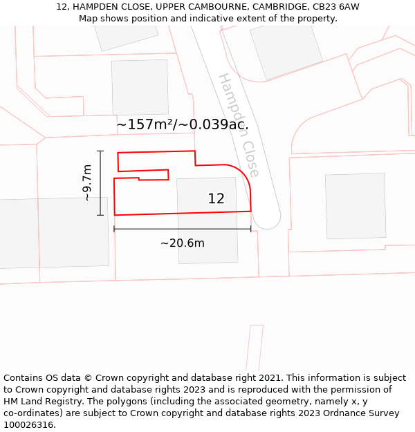 12, HAMPDEN CLOSE, UPPER CAMBOURNE, CAMBRIDGE, CB23 6AW: Plot and title map