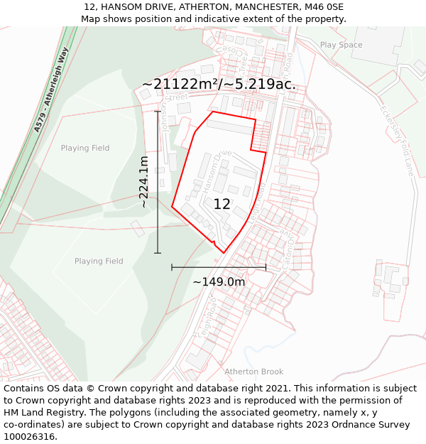 12, HANSOM DRIVE, ATHERTON, MANCHESTER, M46 0SE: Plot and title map