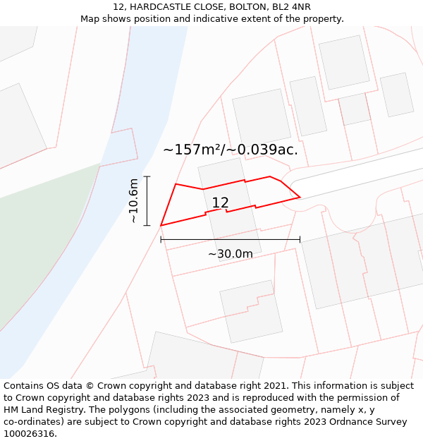 12, HARDCASTLE CLOSE, BOLTON, BL2 4NR: Plot and title map