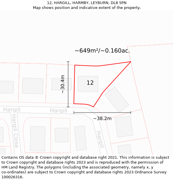 12, HARGILL, HARMBY, LEYBURN, DL8 5PN: Plot and title map