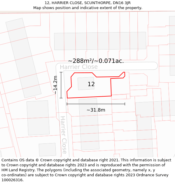 12, HARRIER CLOSE, SCUNTHORPE, DN16 3JR: Plot and title map