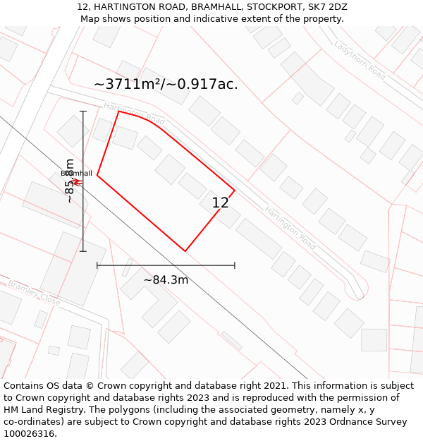 12, HARTINGTON ROAD, BRAMHALL, STOCKPORT, SK7 2DZ: Plot and title map