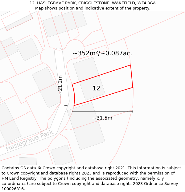 12, HASLEGRAVE PARK, CRIGGLESTONE, WAKEFIELD, WF4 3GA: Plot and title map