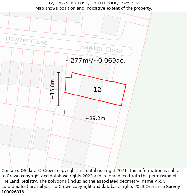 12, HAWKER CLOSE, HARTLEPOOL, TS25 2DZ: Plot and title map