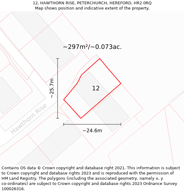 12, HAWTHORN RISE, PETERCHURCH, HEREFORD, HR2 0RQ: Plot and title map