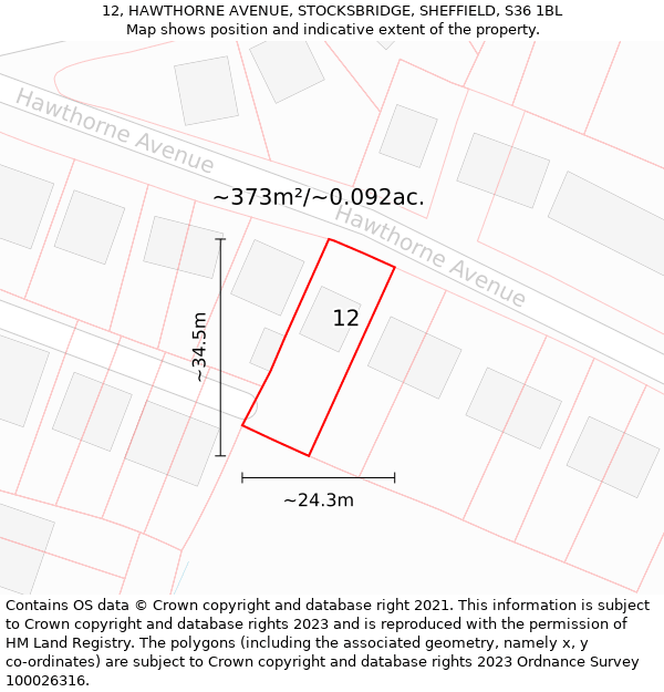 12, HAWTHORNE AVENUE, STOCKSBRIDGE, SHEFFIELD, S36 1BL: Plot and title map