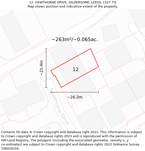 12, HAWTHORNE DRIVE, GILDERSOME, LEEDS, LS27 7YJ: Plot and title map