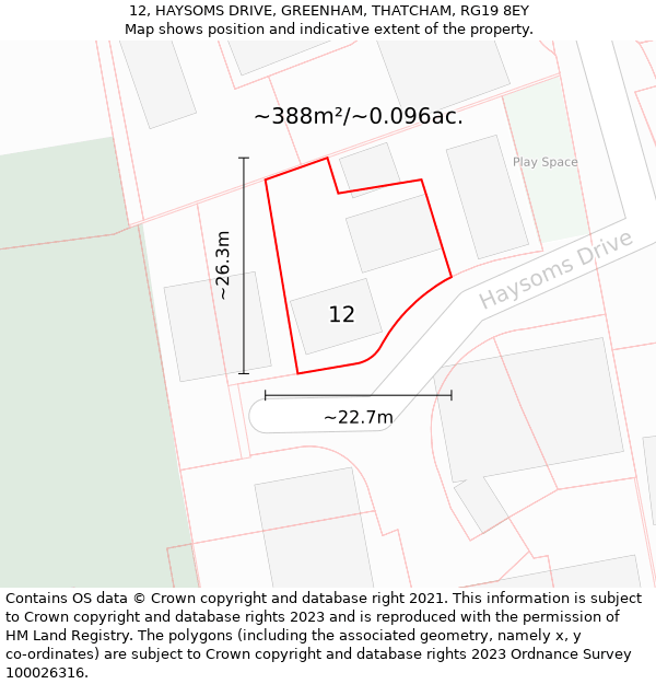 12, HAYSOMS DRIVE, GREENHAM, THATCHAM, RG19 8EY: Plot and title map