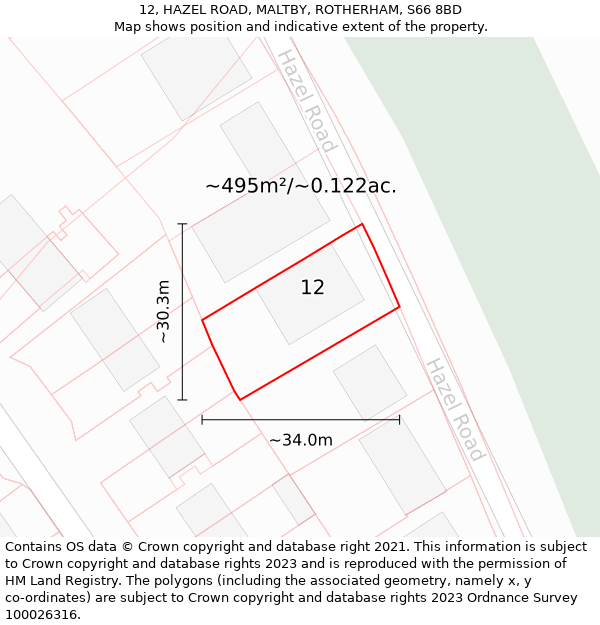 12, HAZEL ROAD, MALTBY, ROTHERHAM, S66 8BD: Plot and title map