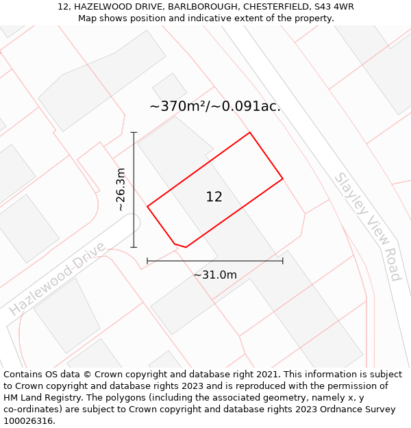 12, HAZELWOOD DRIVE, BARLBOROUGH, CHESTERFIELD, S43 4WR: Plot and title map