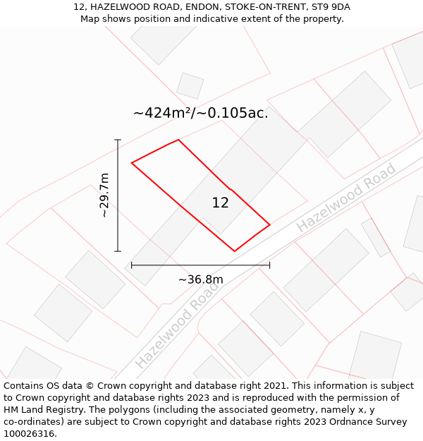 12, HAZELWOOD ROAD, ENDON, STOKE-ON-TRENT, ST9 9DA: Plot and title map