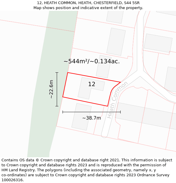 12, HEATH COMMON, HEATH, CHESTERFIELD, S44 5SR: Plot and title map