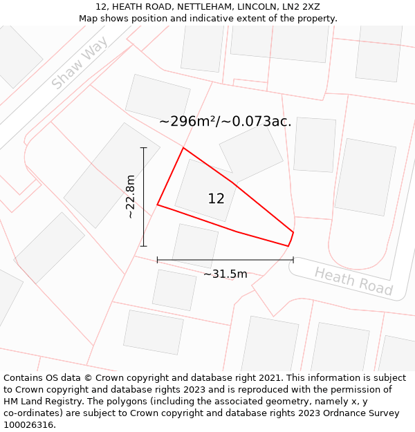 12, HEATH ROAD, NETTLEHAM, LINCOLN, LN2 2XZ: Plot and title map