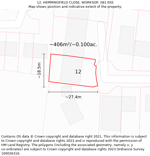 12, HEMMINGFIELD CLOSE, WORKSOP, S81 0XE: Plot and title map